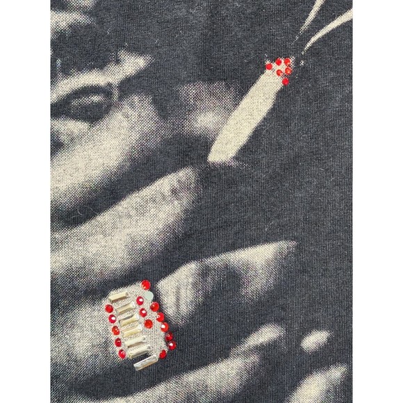 Tupac Black Heavy Weight Embellished T-Shirt Size 3XLT Rare Red Eyes Rap Band - Picture 4 of 8